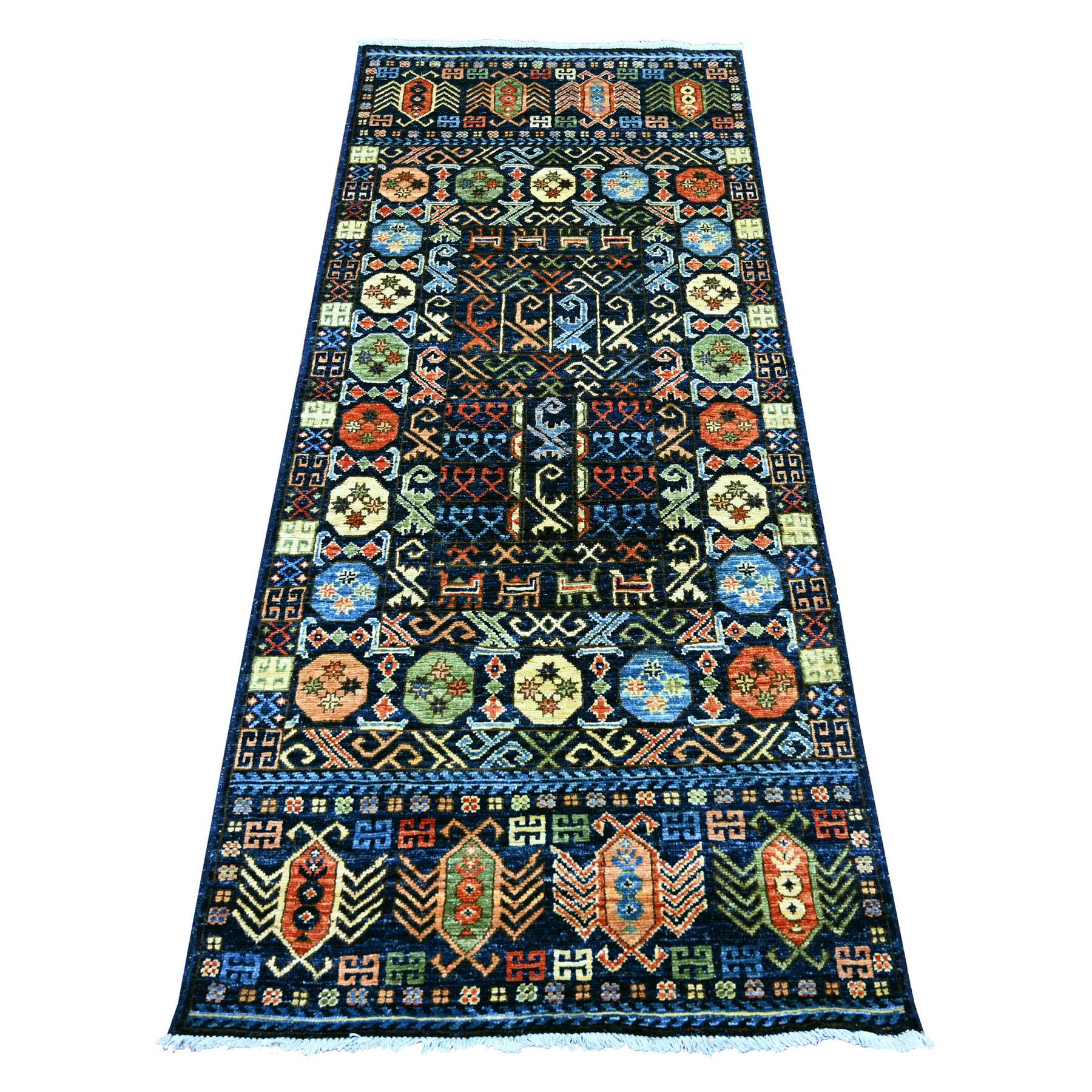 2'8"x6'4" Yale Blue, Hand Knotted, Afghan Ersari with Hutchlu Design, Reimagined, Vegetable Dyes, Denser Weave, Soft Wool, Runner, Oriental Rug 